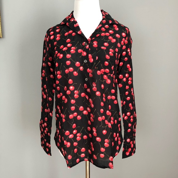 J.Crew shirt with cherry print, size: 0 - Picture 1 of 5